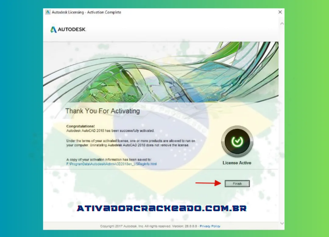 Após a ativação bem-sucedida do autocad 2023 em seu PC, a seguinte notificação aparecerá