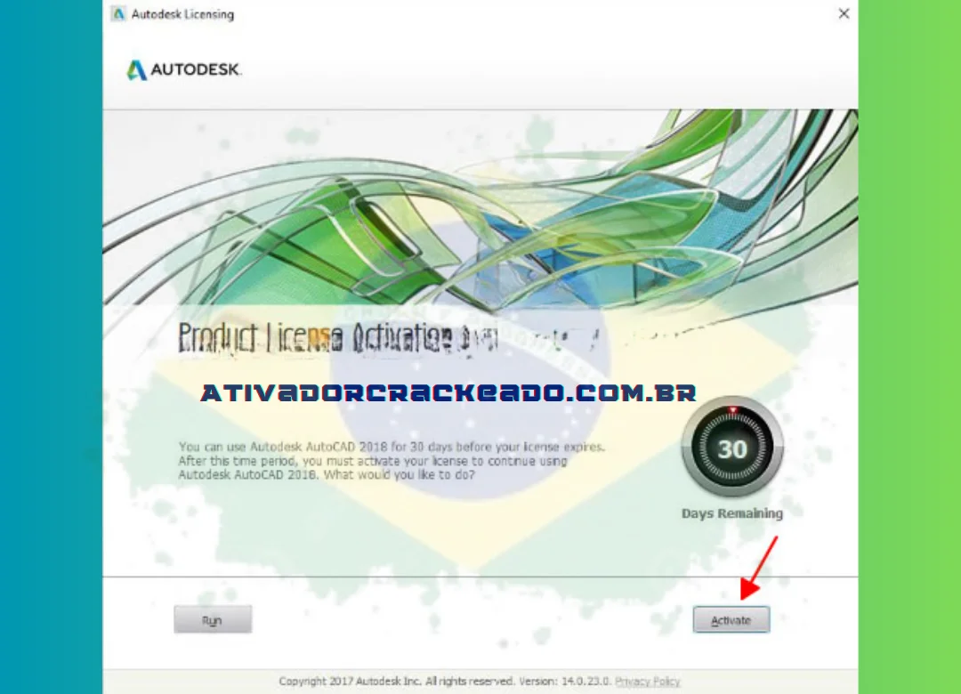 Clique em Ativo após selecionar Concordo para começar a ativar o crack completo do Autocad 2023 de 64 bits.