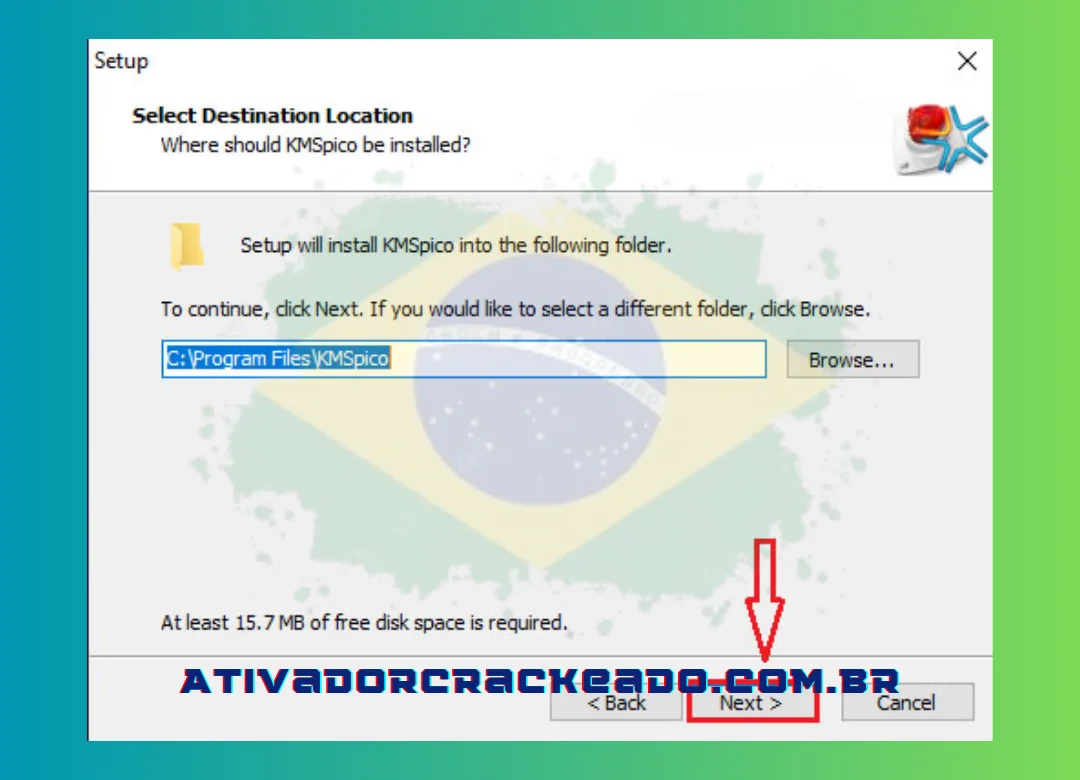 Etapa 5 Clique em PRÓXIMO depois de escolher onde salvar o KMSpico.
