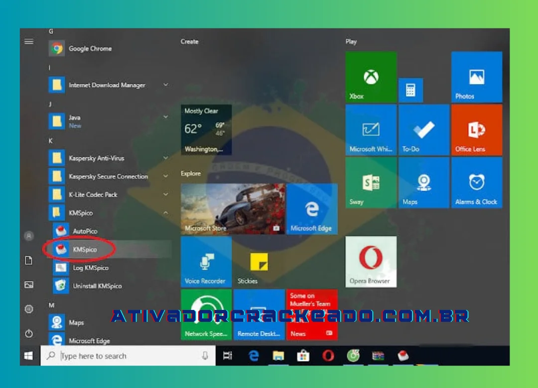 Etapa 6 Para acessar este utilitário, clique no ícone do Windows e escolha KMSpico.