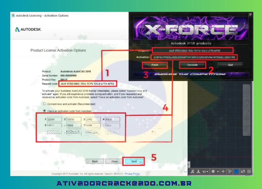 Para começar, copie o código de solicitação de linha de comando do AutoCAD 2023 e coloque-o na solicitação de software crackeado