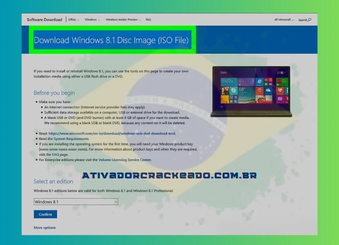 Para instalar o Windows 8.1, você precisa ter uma chave de produto válida de 20 caracteres. O disco de instalação