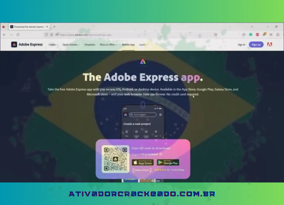 1 Digite “Adobe Express Windows” em um mecanismo de busca como o Google. Em seguida, acesse www.adobe.comexpressdesign-app na internet. (1)