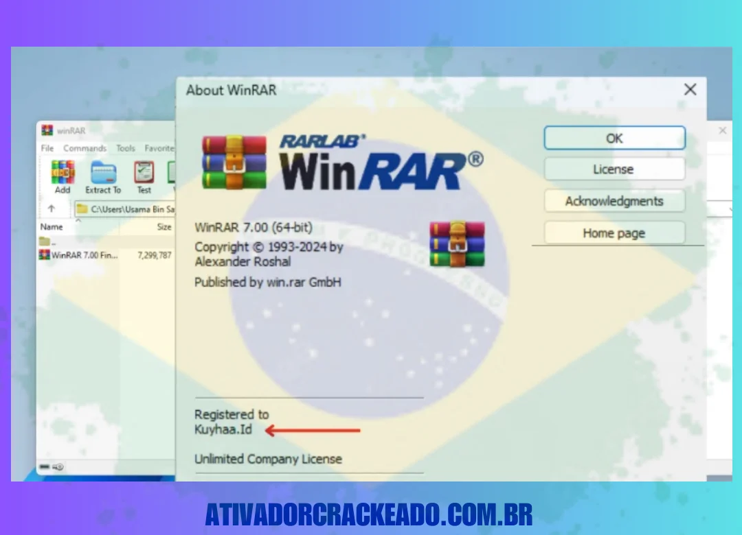 Depois disso, você verá que seu WinRAR está totalmente ativado e registrado no ativador crackeado.com.br.