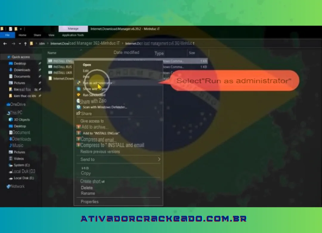 Abra o arquivo depois de extraído e localize a pasta INSTALL ENG.