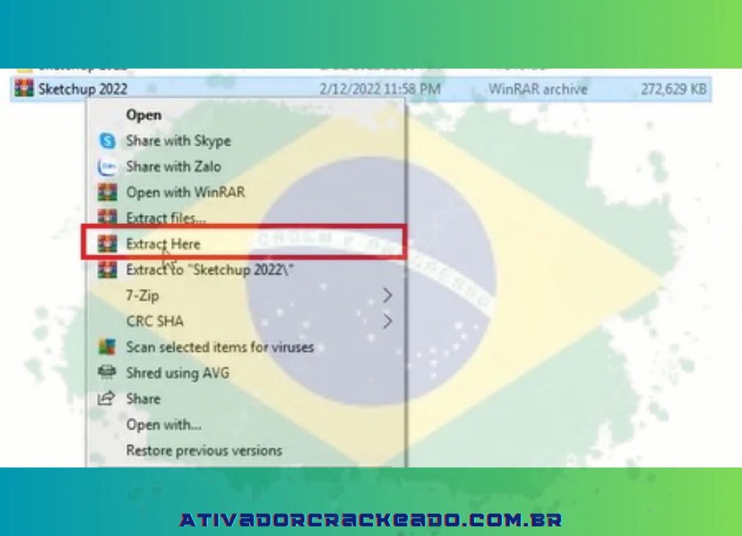 Após o download do arquivo de instalação, descompacte o arquivo “Sketchup 2022”