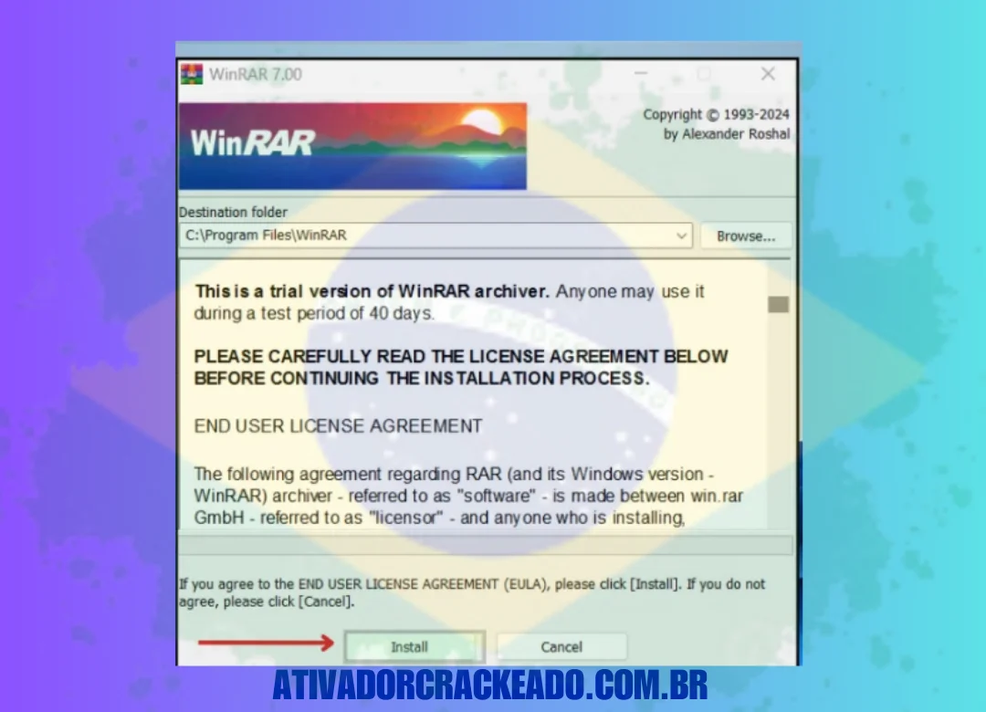 Aqui está o assistente de instalação do WinRAR. Você tem que selecionar