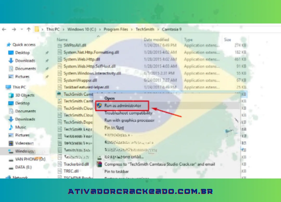 Arquivo de ativação Clique com o botão direito e escolha “Executar como administrador”. (1)