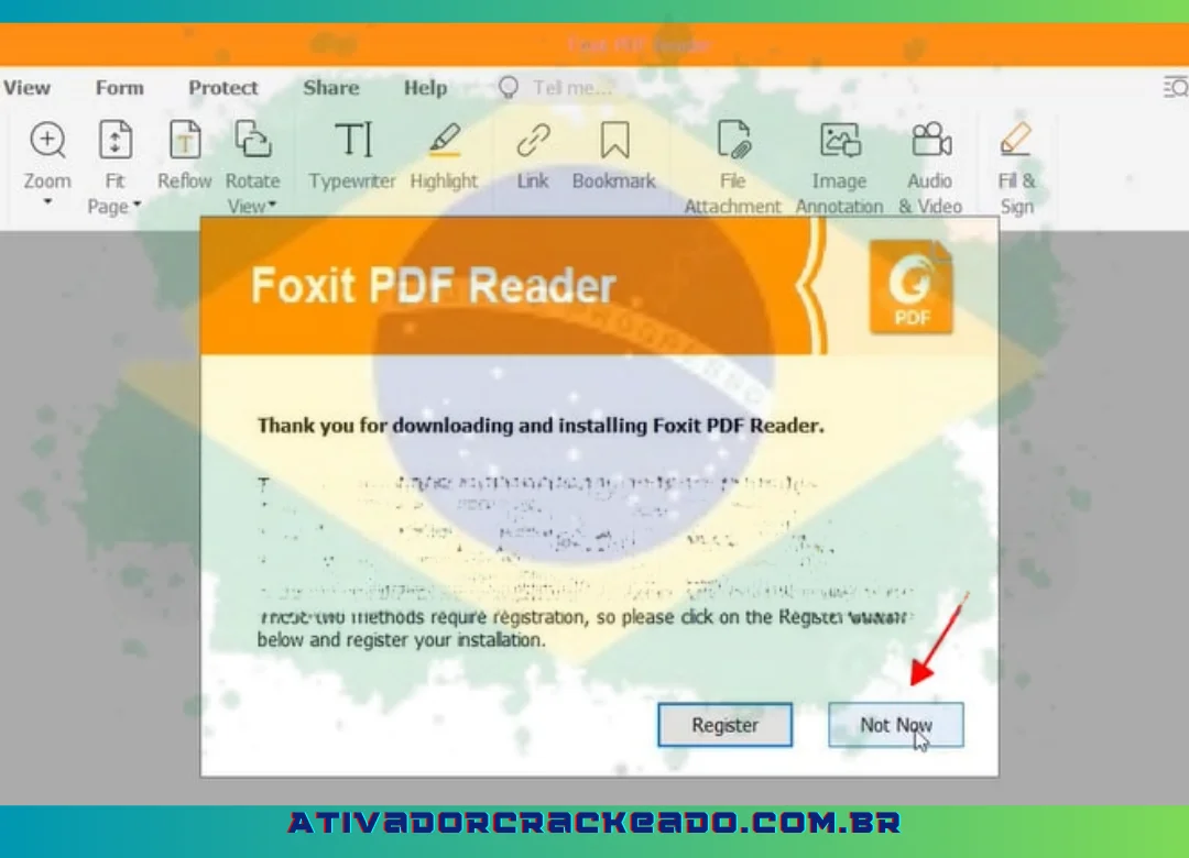 This is the interface of the latest version of Foxit Reader 2022; choose Not now to continue.