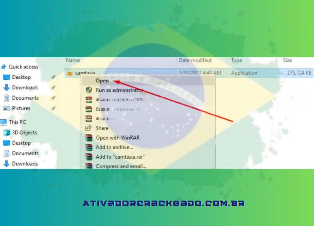 Inicie o arquivo de configuração do Camtasia após descompactar o programa.