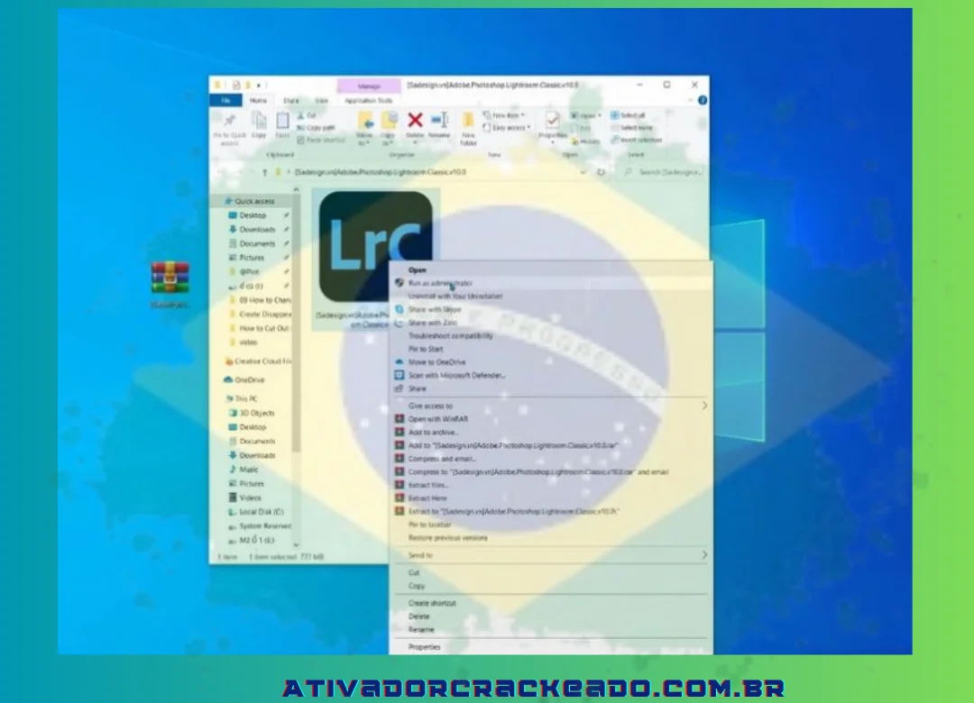 Inicie o arquivo de instalação do Lightroom com permissões de administrador após acessar a pasta descompactada.