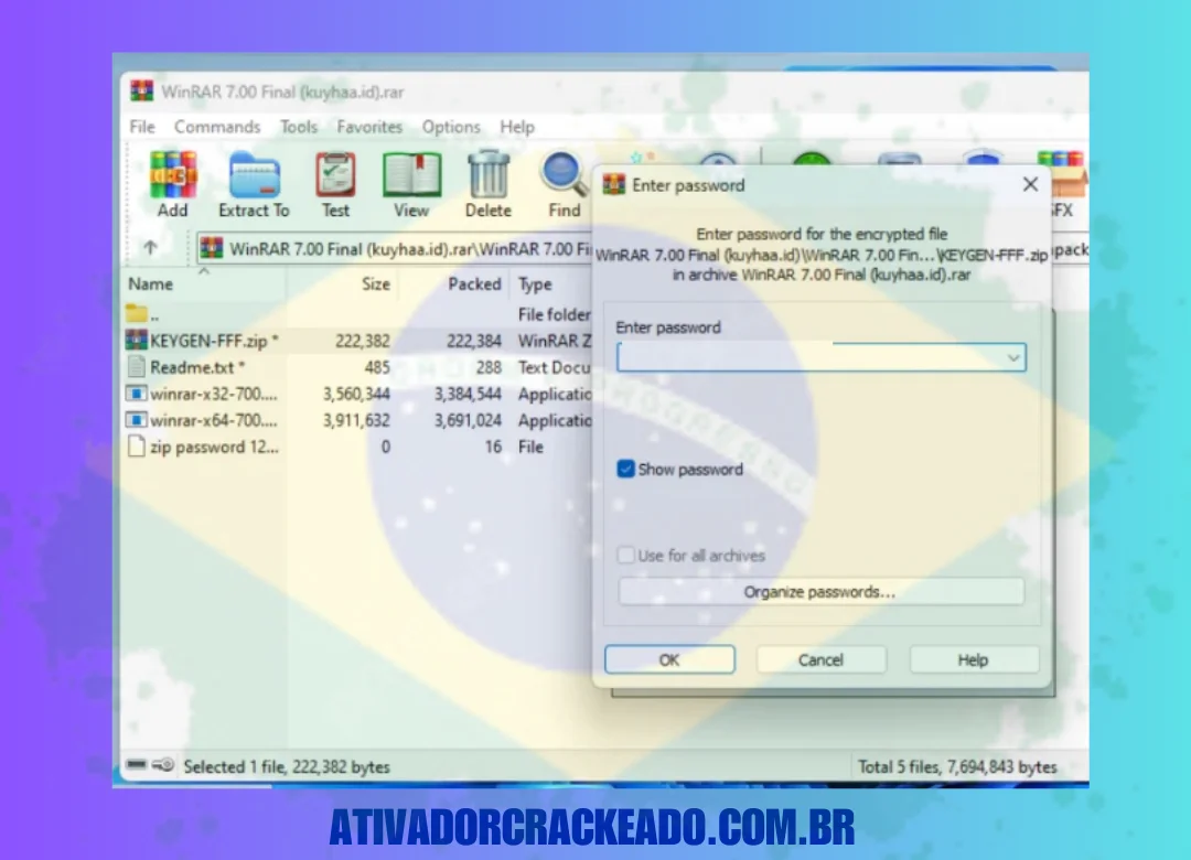 No primeiro passo, abra o arquivo baixado e depois abra o arquivoKEYGEN. Então, você verá uma interface onde precisa digitar a senha. A senha é “ 123 “.