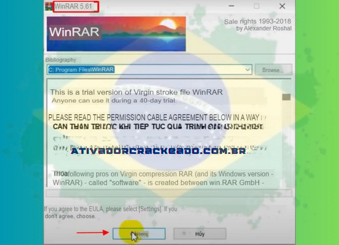 Para instalar o WinRAR vietnamita versão 5.61, clique no botão instalar.