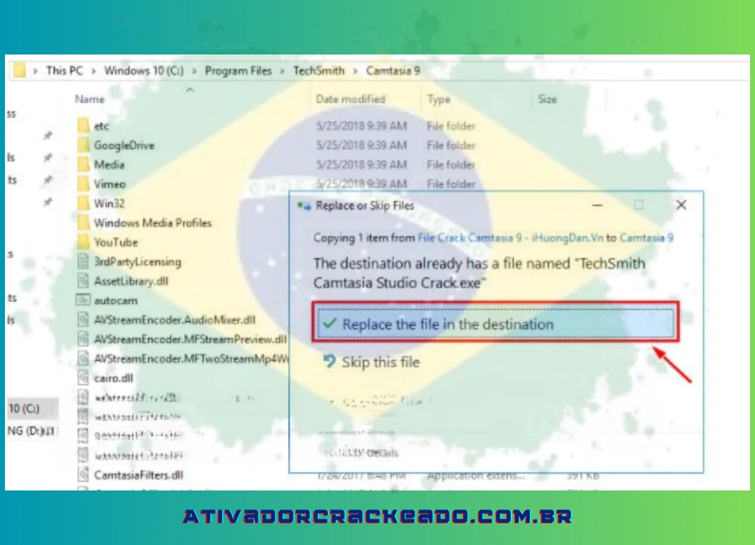 Para substituir o arquivo original, passe aqui e escolha substituir o arquivo no destino.