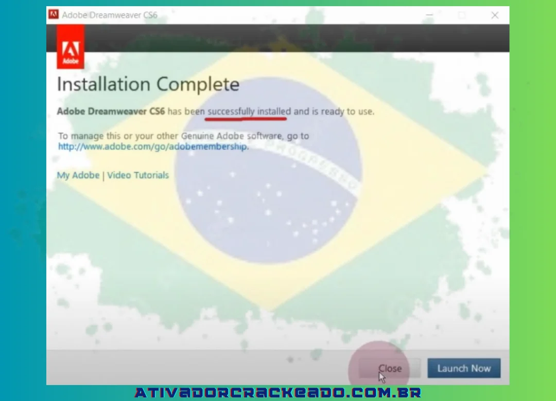 Se for parecido com o exemplo abaixo, a instalação foi bem-sucedida. Para fechar a janela, clique em “Fechar”.