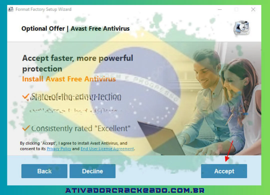 A Format Factory ainda aconselha a instalação do Avast Free Antivirus; caso contrário, escolha Recusar. (1)
