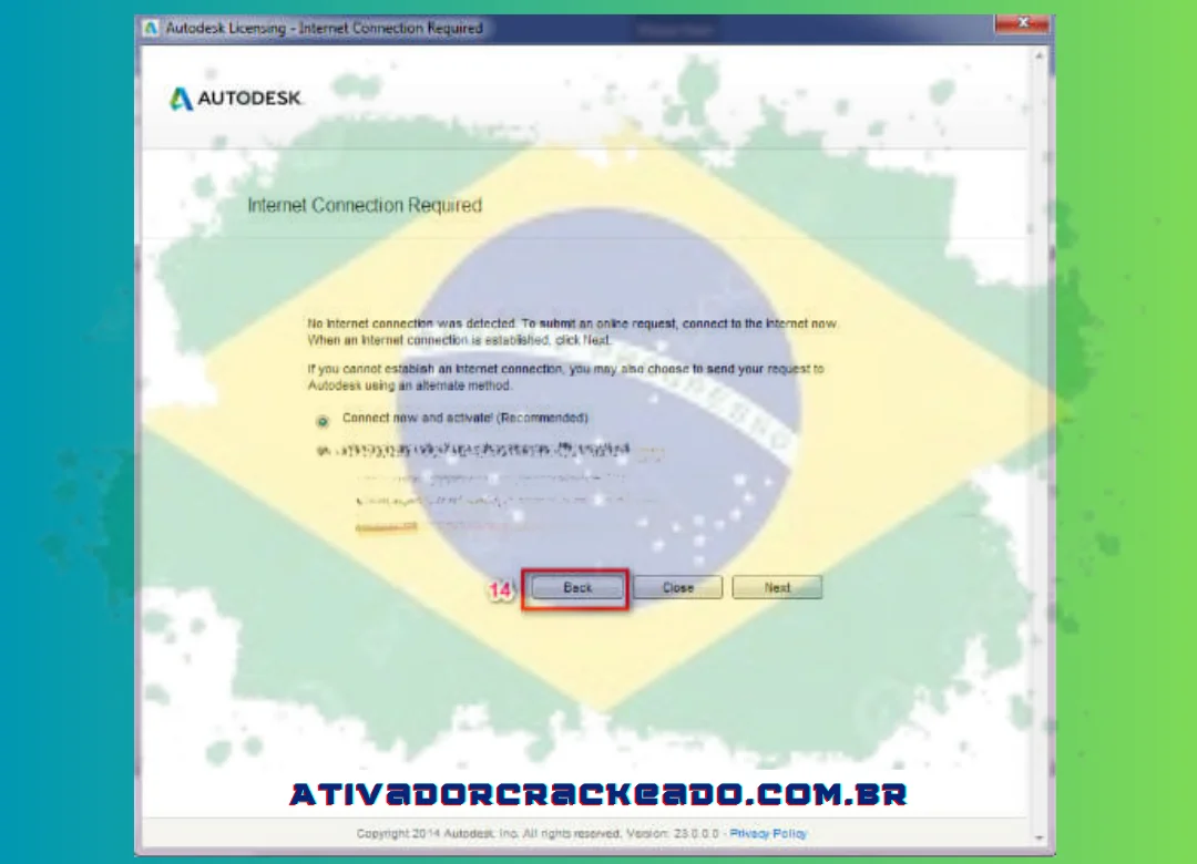 Clique de volta para voltar e deixe a opção Connectar agora e ativar e ativar selecionada.