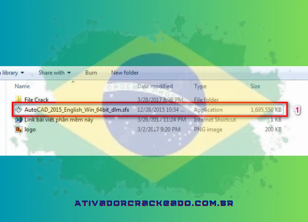 Execute o arquivo AutoCAD 2015 _ENGLISH_WIN_32BIT _ DLM.SFX para o AutoCAD 2015 Copyright no Windows 32bit.