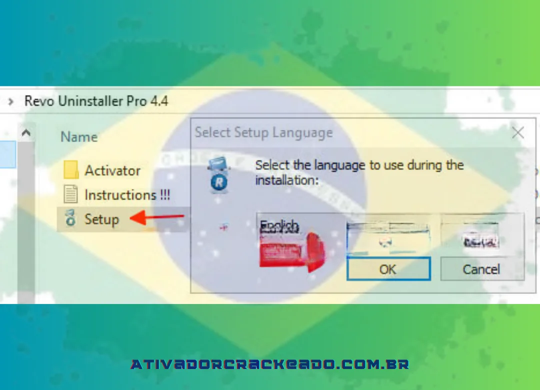 Inicie a configuração de arquivo → Clique em OK após selecionar seu idioma.