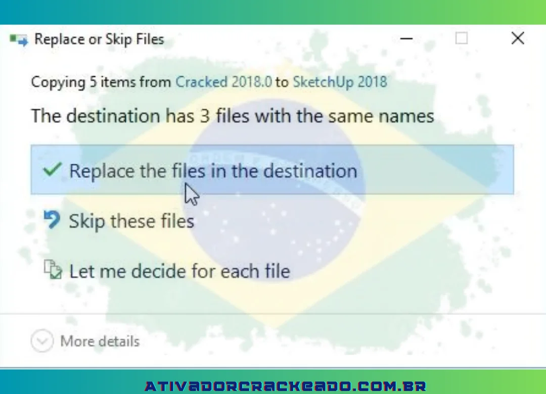 Para substituir os arquivos no destino, clique em “Substituir”.