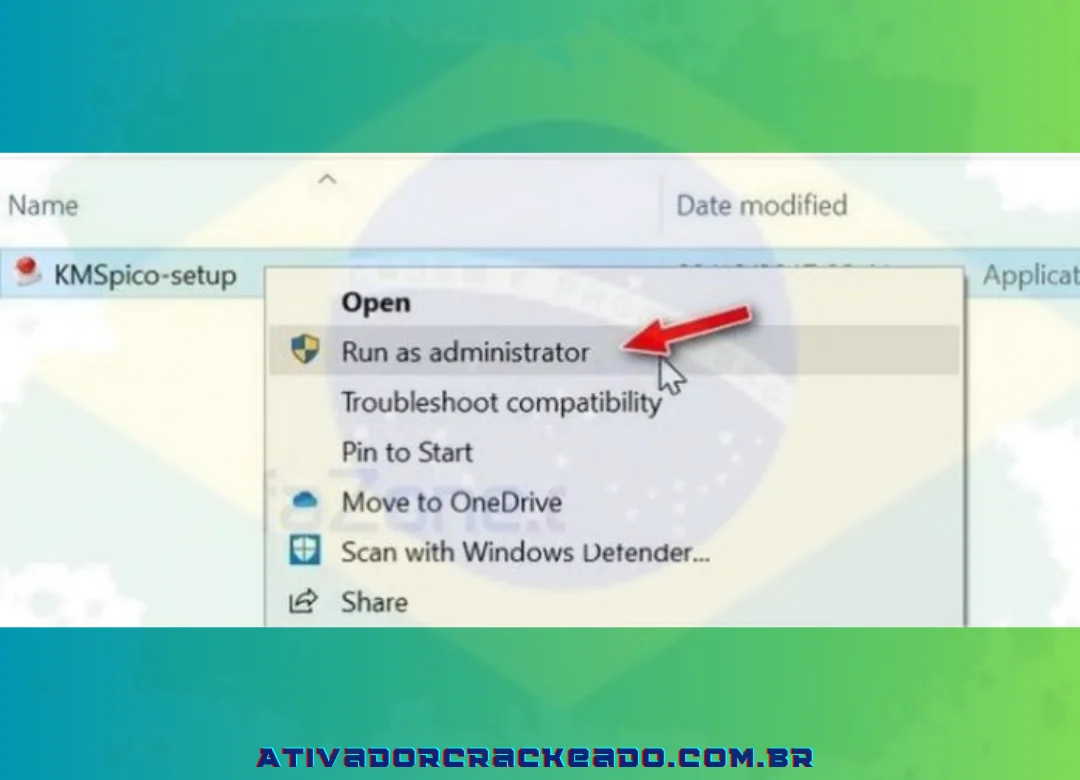 Abra o arquivo “KMSpico-setup” com privilégios de administrador.