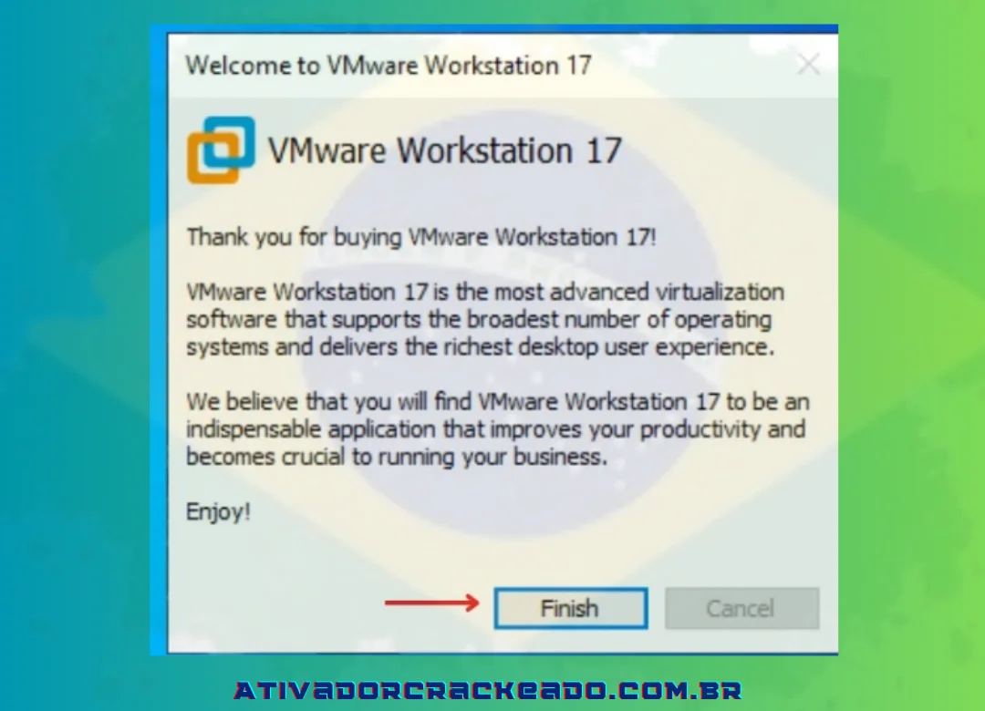 Agora você tem a versão completa do VMware Workstation Pro, basta clicar em ‘Concluir’.