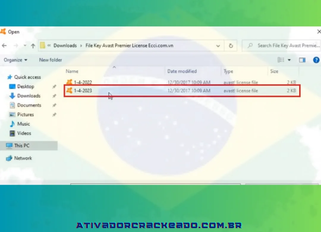 Ative o arquivo de ativação Avast Premium Security License Key File que você acabou de baixar. - - Escolha 1º de abril de 2023 Selecione Abrir.