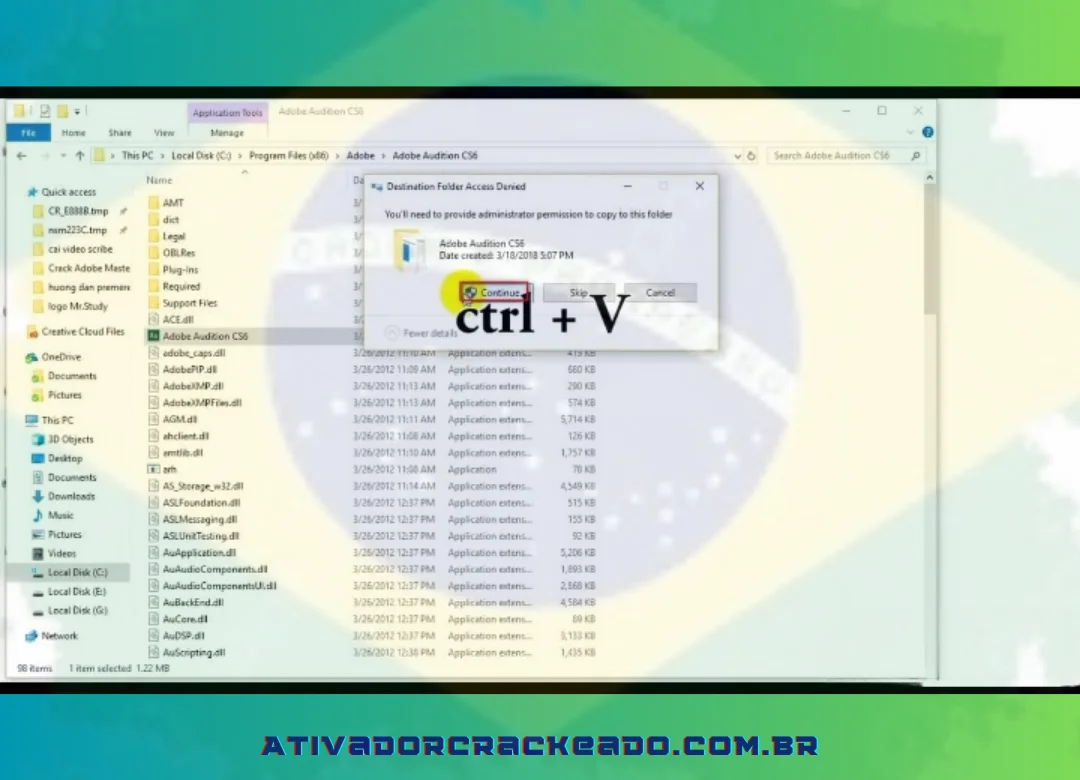 Clique em Adobe Audition CS6 = clique em “Abrir local do arquivo”