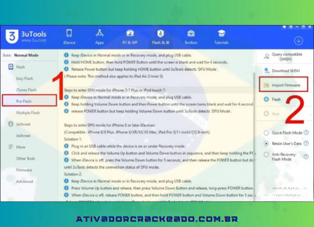Clique em “Importar Firmware” “Pro Flash”.