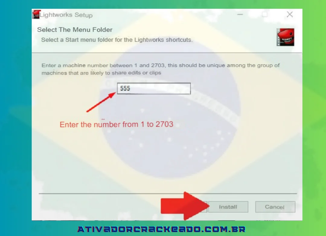 Clique em Instalar após escolher e inserir qualquer número entre 1 e 2073 nesta fase.