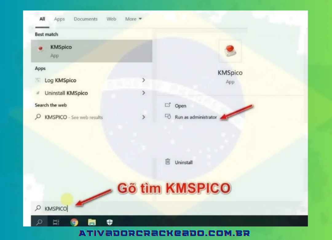 Clique no menu Iniciar e inicie o programa KMSpico.