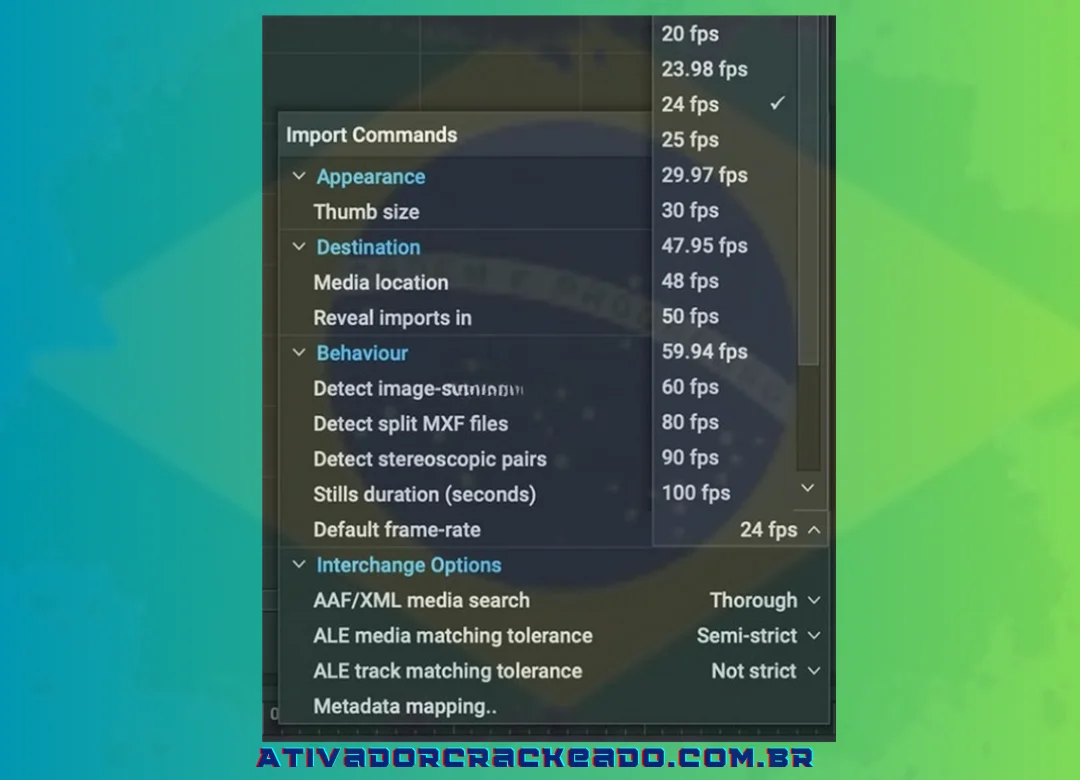 Definir proporção padrão ao importar