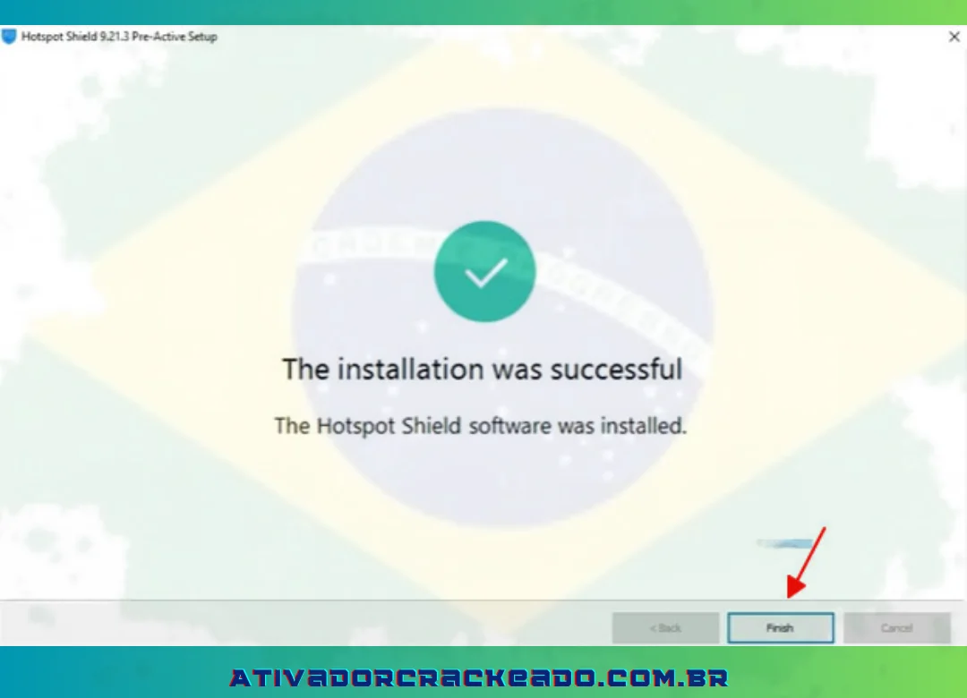 Depois que o hotspot escudo para PC for enviado, clique em terminar para concluir.