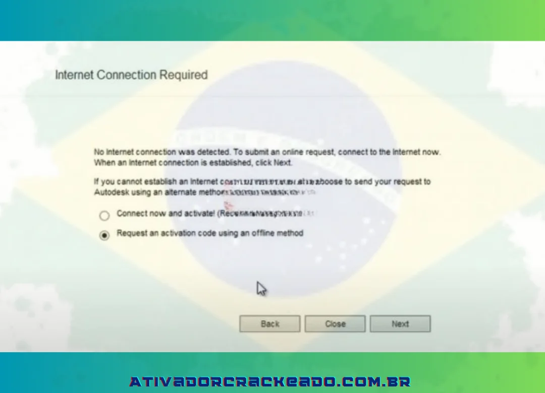 Em seguida, escolha Avançar após marcar Solicitar um código de ativação usando um método de escritório (revit key).