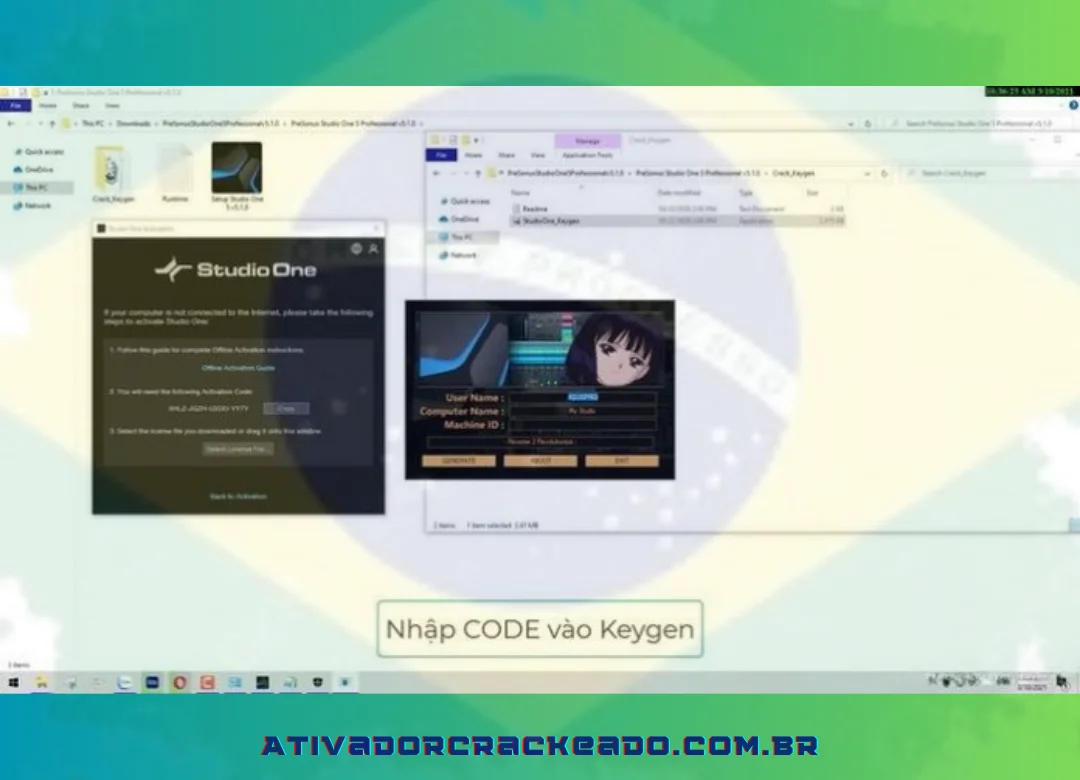 Escolha “Studio Keygen” em “Este PC” e insira o código no keygen.