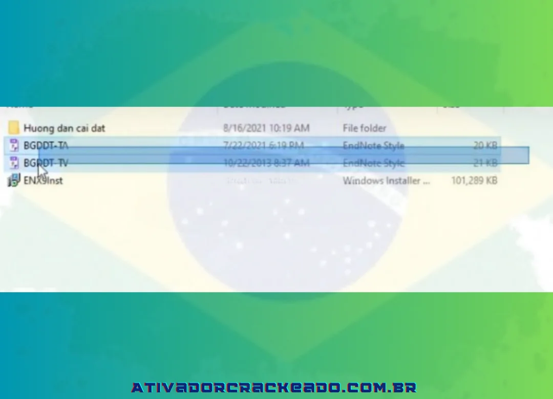 Faça uma cópia dos dois arquivos conforme mostrado abaixo e coloque-os no diretório CProgram File (X86)EndNote x9Style.