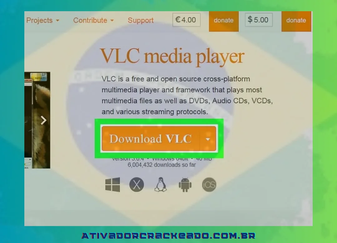 Inicie o aplicativo VLC. Navegue para httpswww.videolan.orgvlcindex.html no navegador da web no seu PC.