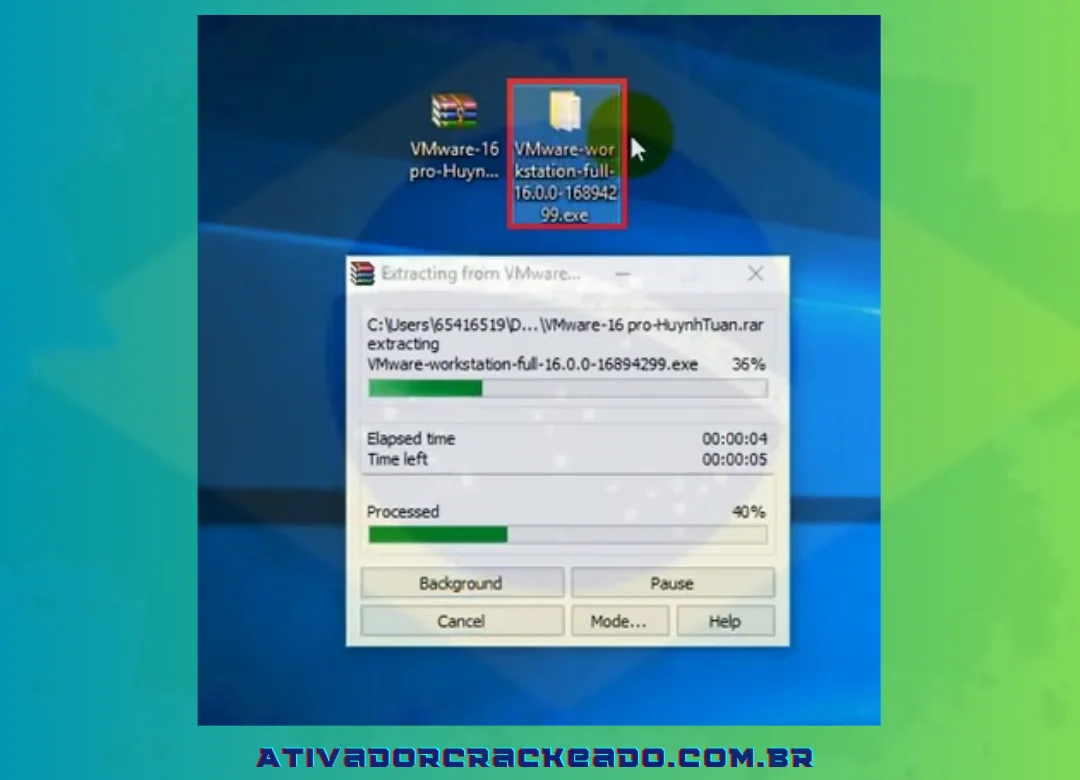 Para acessar a pasta “VMware-workstation-full-16.0.0-16894299.exe”, clique duas vezes nela.