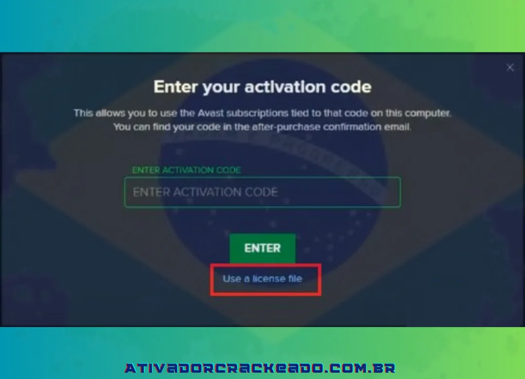 Para ativar usando um arquivo em vez de uma chave, escolha “Usar um arquivo de licença”.