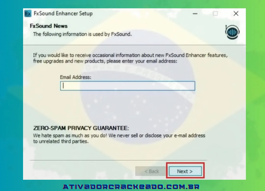 Você pode clicar em Avançar e pular o campo Endereço de e-mail ou inserir seu e-mail aqui.