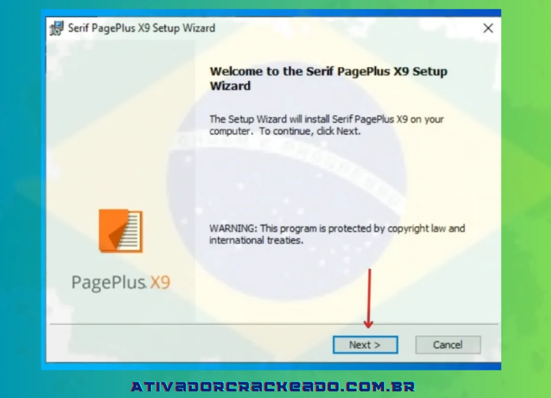 A configuração do Serif PagePlus X9 iniciará corretamente e tudo que você precisa fazer é pressionar 'Avançar' nesta etapa.