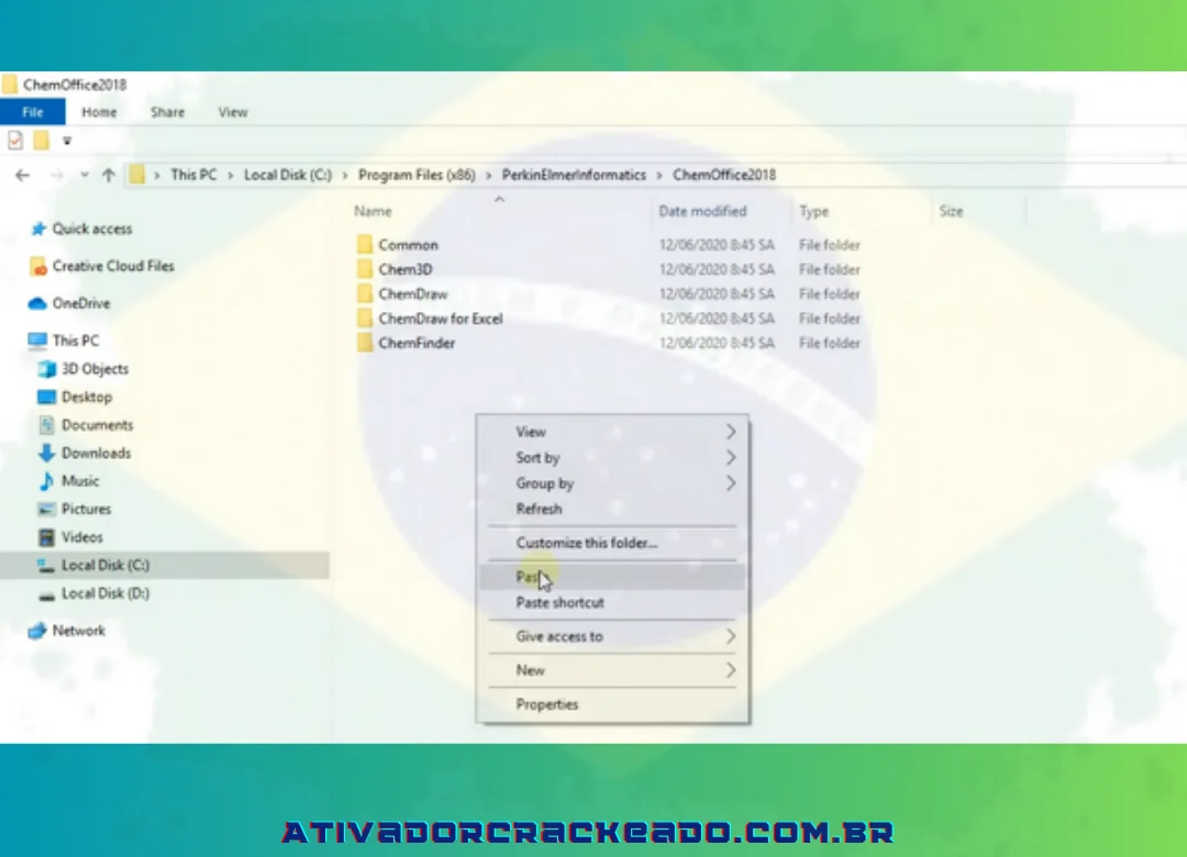 After that, right-click on Chem Office 2018 and choose Paste after pasting the three copied files.