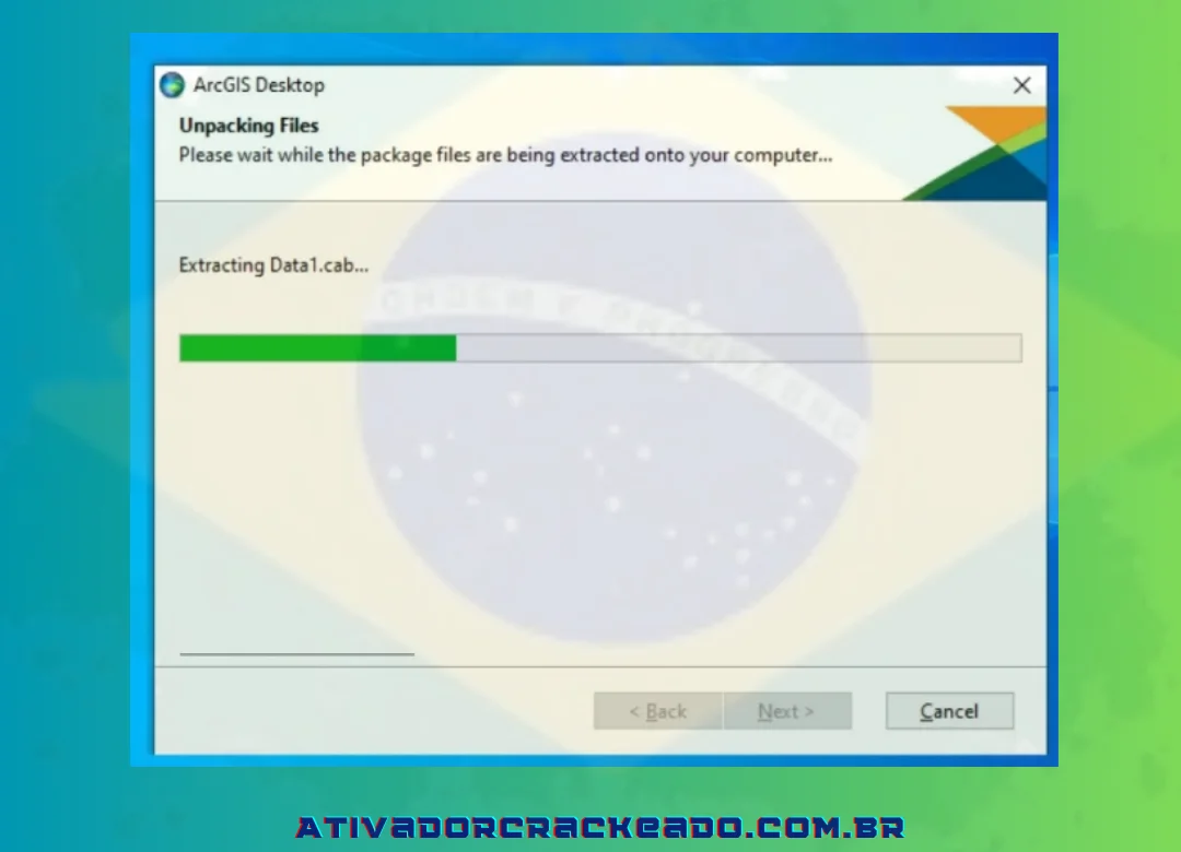 Agora, a extração do ArcGIS Desktop será iniciada e concluída em alguns instantes.