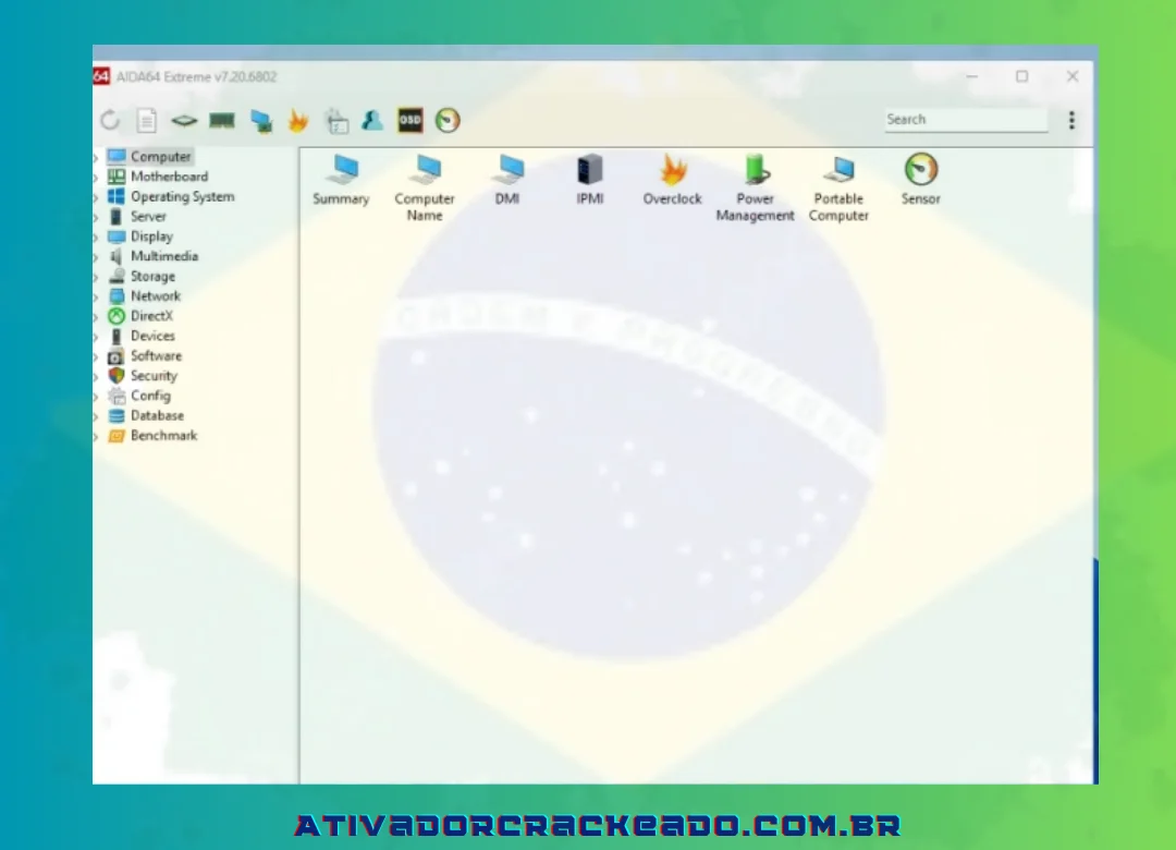 Agora você pode ver a interface do AIDA64 versão completa.