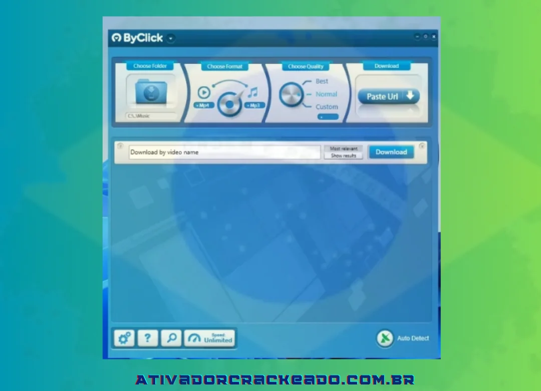 Agora você pode ver a interface do ByClick Downloader Pro Version.