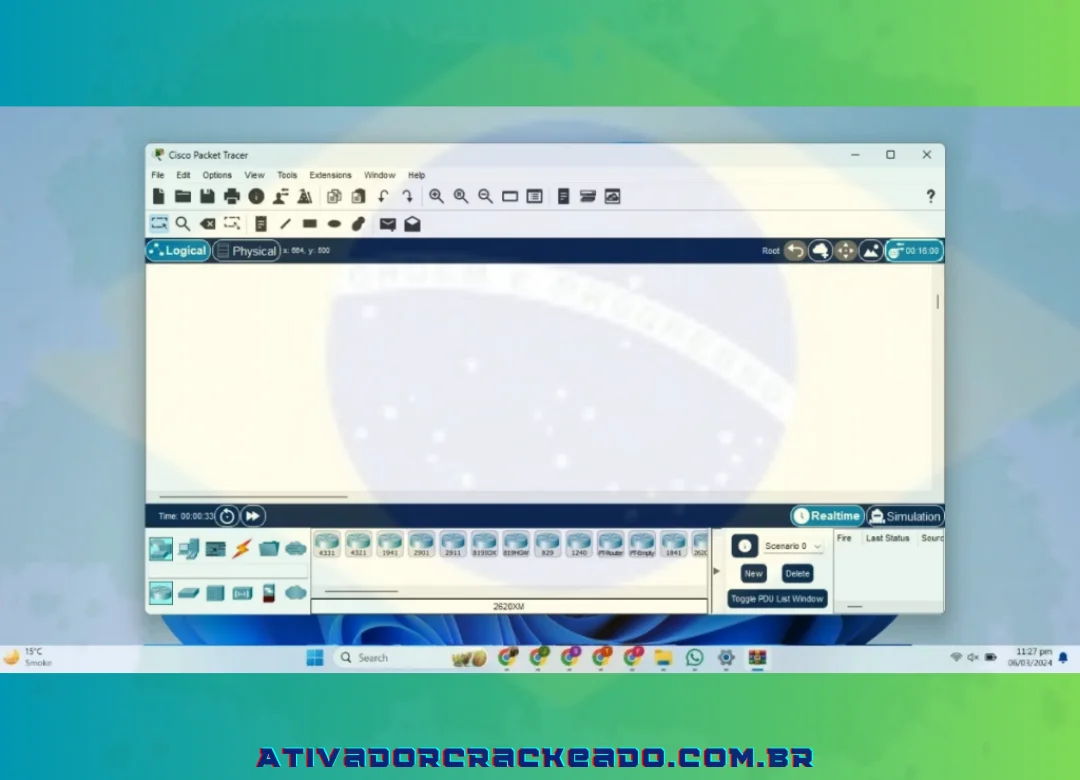 Agora você pode ver a interface do Packet Tracer habilitada.