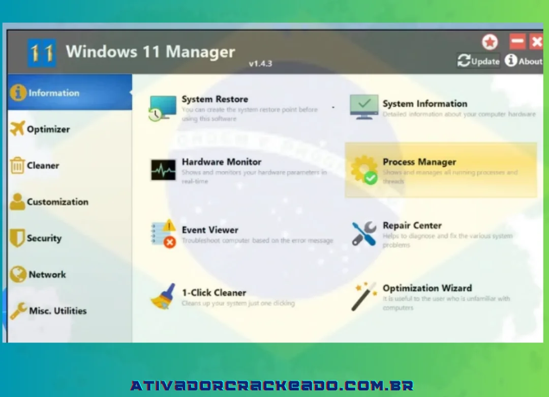 Agora, você pode ver a interface do Windows Manager.