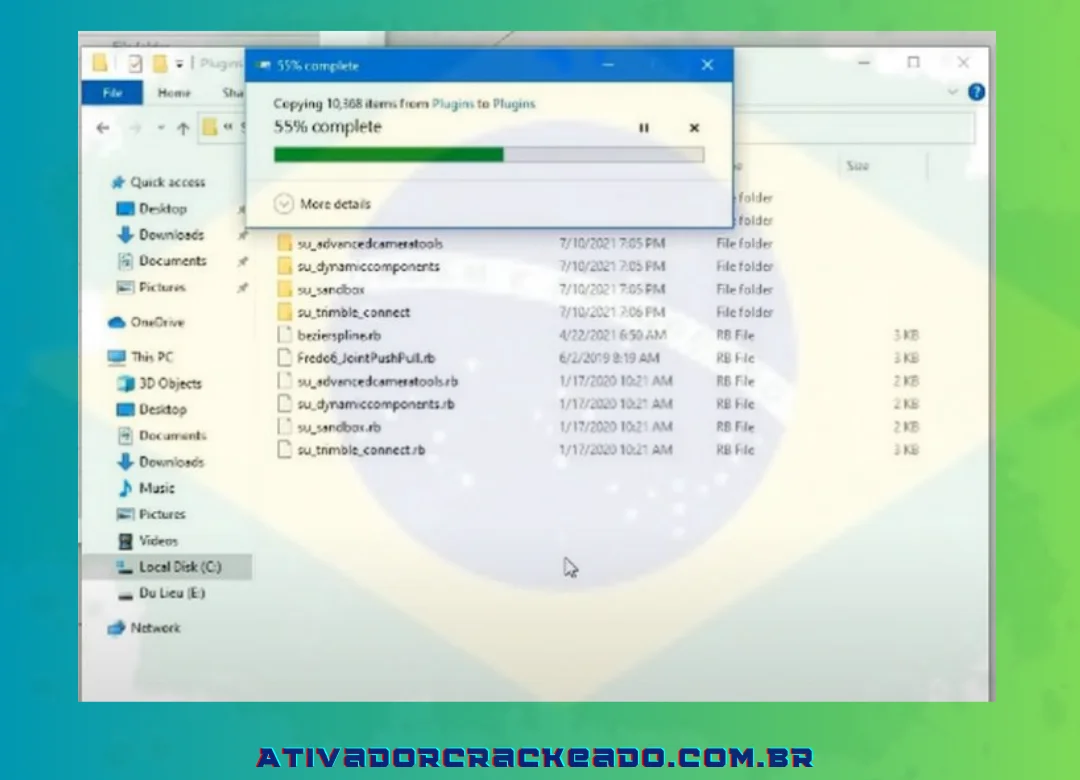 Aguarde alguns segundos após copiar todo o arquivo da página Rb vfa para a área “Plugin” que foi aberta na unidade C acima.