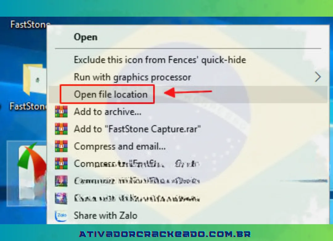 Ao clicar com o botão direito do mouse no programa, escolha Abrir local do arquivo.