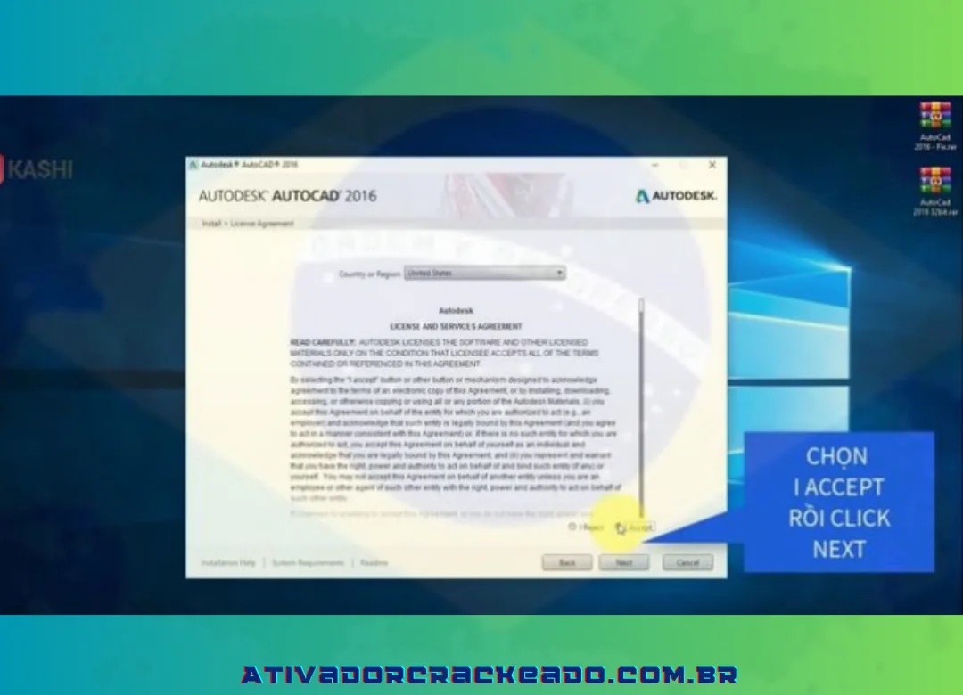 Após ler e aceitar as condições do software, clique em “Aceito”.